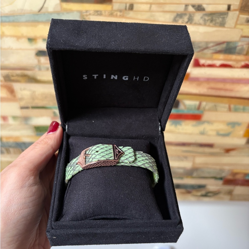 STING HD GREEN PYTHON ROSE GOLD BUCKLE BRACELET